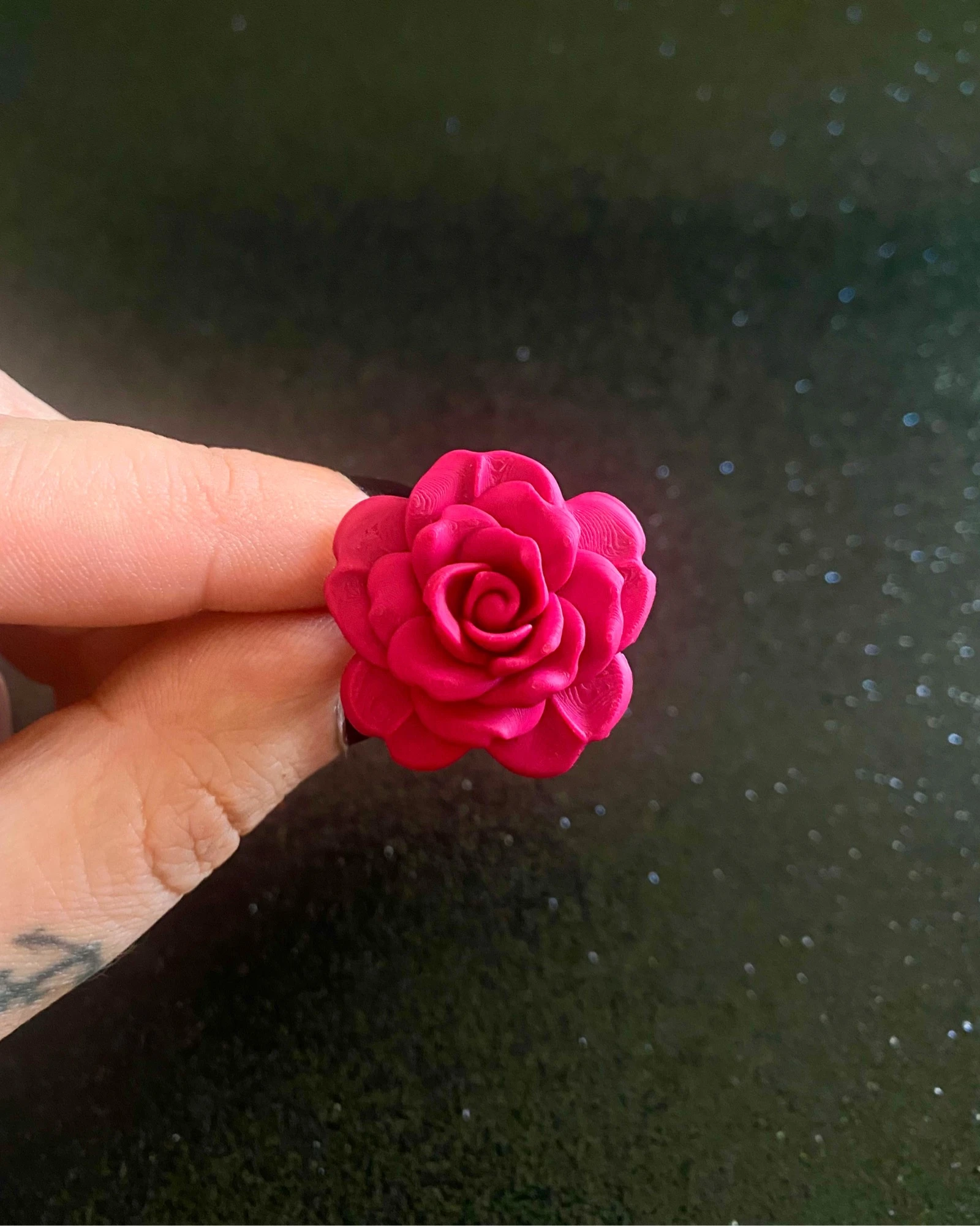 Magenta Pink Flower 3D Adjustable Ring - Coquette / Alt Style - Stainless Steel – photo 4